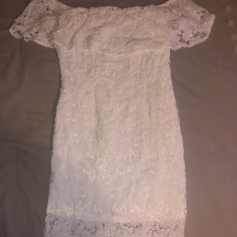 off shoulder white lace dress